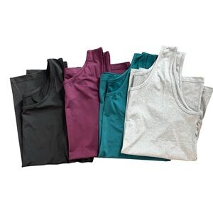 Set of Four Sleeveless Tops in Black, Maroon, Teal, and Gray